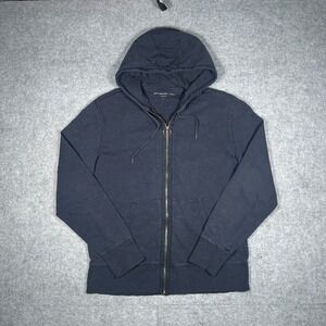 John Varvatos USA Hoodie Men Large Blue Full Zip Slub Knit Lightweight Designer